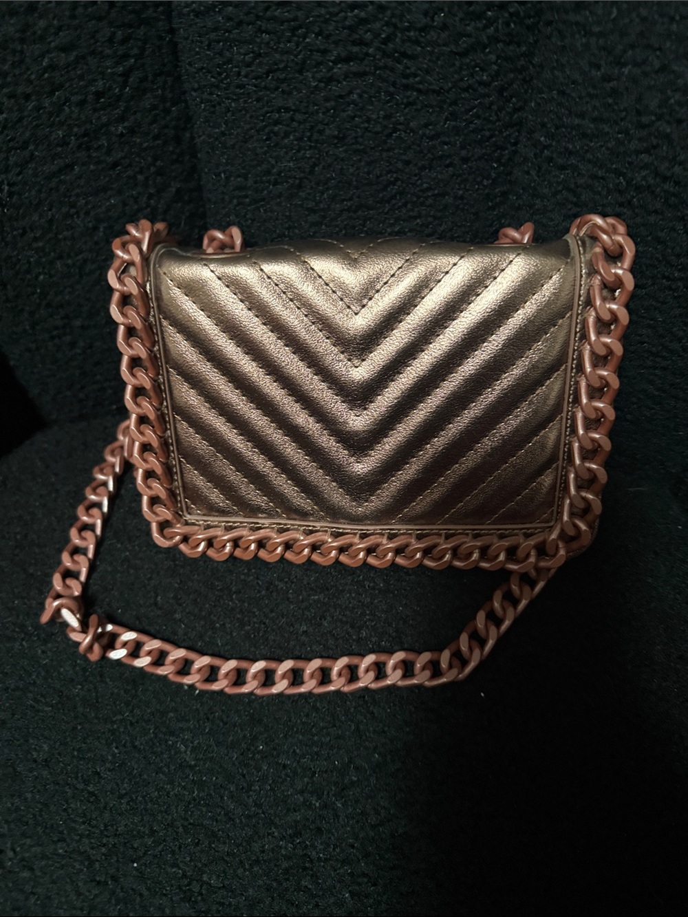 Aldo Metallic Bronze Quilted Crossbody with Rose Gold Chain